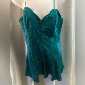 Victoria's Secret Gold Label satin jacquard green chemise M excellent condition